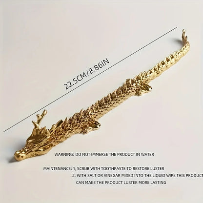 Majestic 3D Alloy Golden Dragon Statue with Movable Limbs - Home Desktop Decoration, Symbol of Power and Good Luck