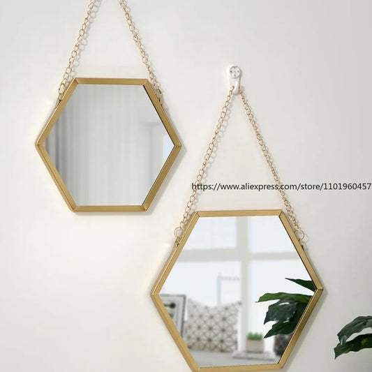Nordic Iron Hexagonal Wall-mounted Mirror for Bathroom, Dormitory, Washbasin, Wall-mounted Makeup Mirror
