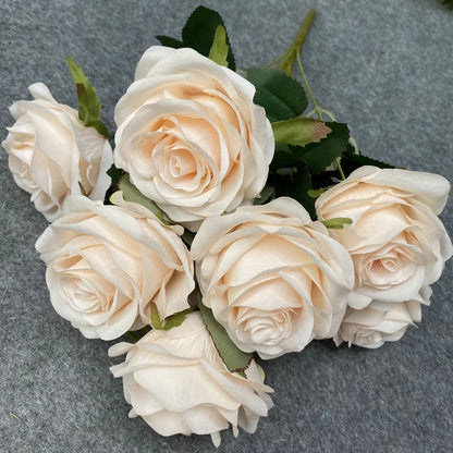 9 Heads 1 Bunch Camellia Rose Artificial Flower Holding Bouquets Party Wedding Scene Display Room Home Decor Fake Floral Gifts