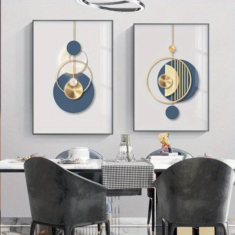 Gold & Blue Abstract Art Prints — Set of 3