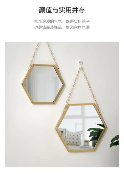 Nordic Iron Hexagonal Wall-mounted Mirror for Bathroom, Dormitory, Washbasin, Wall-mounted Makeup Mirror