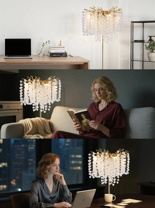 Nordic Luxury Crystal Floor Lamp - Modern Gold LED Stand Light for Living Room & Bedroom | Indoor Decor Lighting Fixture