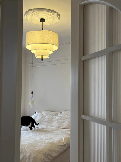 Nordic Wabi-Sabi Fabric Pendant Light – Minimalist Chandelier for Living & Dining Room