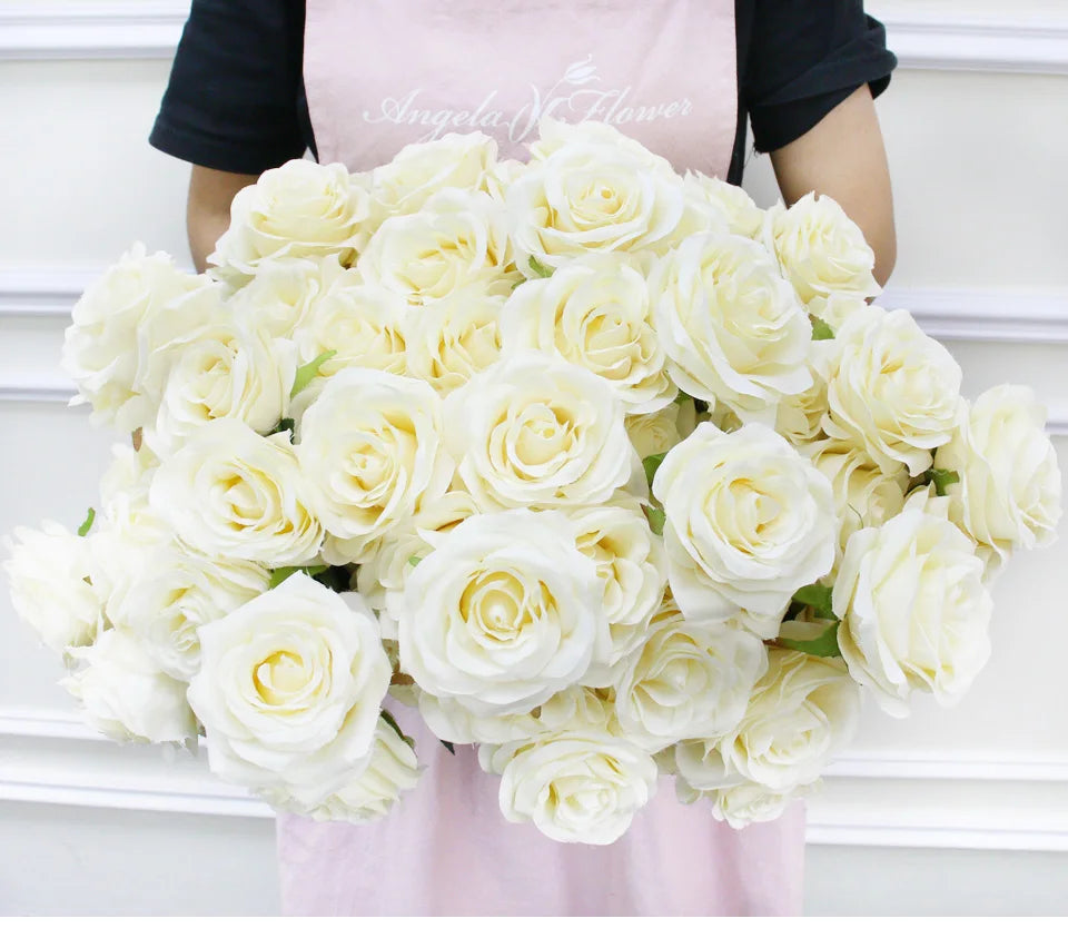 9 Heads 1 Bunch Camellia Rose Artificial Flower Holding Bouquets Party Wedding Scene Display Room Home Decor Fake Floral Gifts