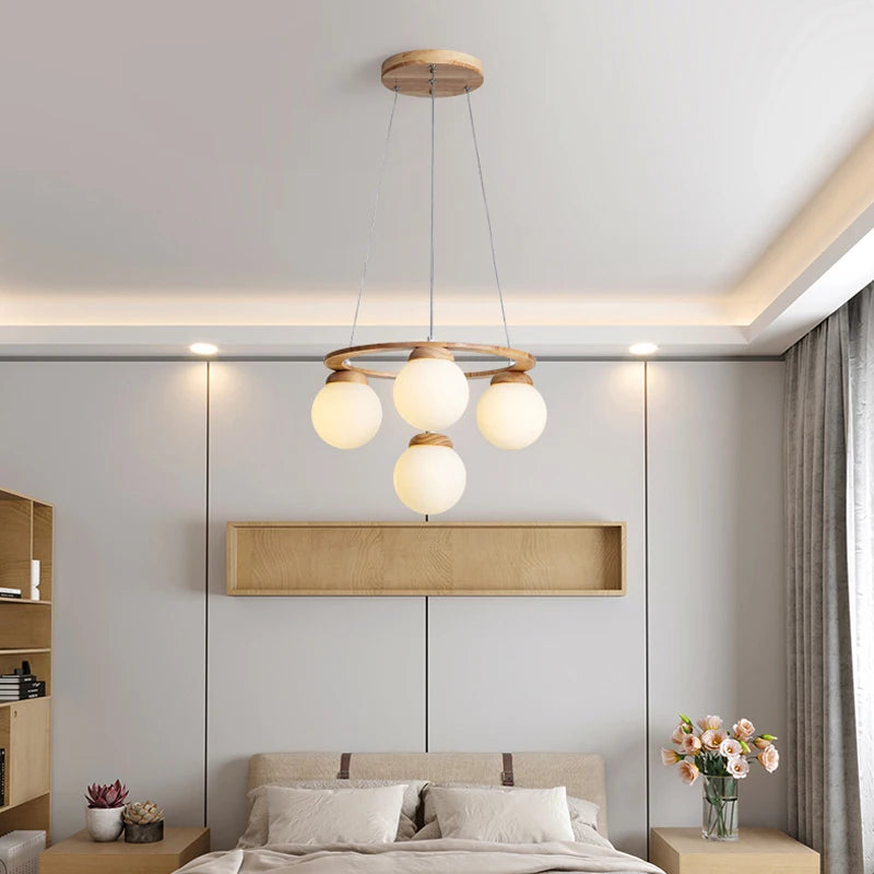 Nordic Wood Ring Chandelier – Modern LED Pendant Light for Dining Room & Living Room