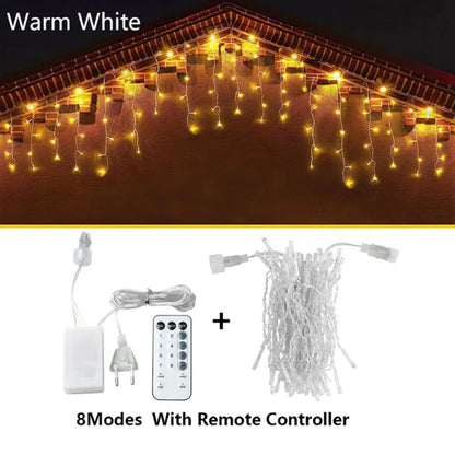 Icicle String Lights Outdoor LED Fairy Lights Garland For New Year Party Wedding Garden Terrace Christmas Decoration Lamps