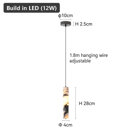 Luxury Stone Cylinder Pendant Lamp – High-End LED Chandelier for Bedroom & Living Room