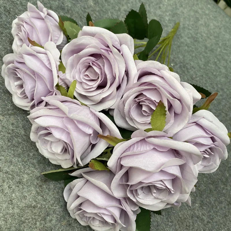 9 Heads 1 Bunch Camellia Rose Artificial Flower Holding Bouquets Party Wedding Scene Display Room Home Decor Fake Floral Gifts