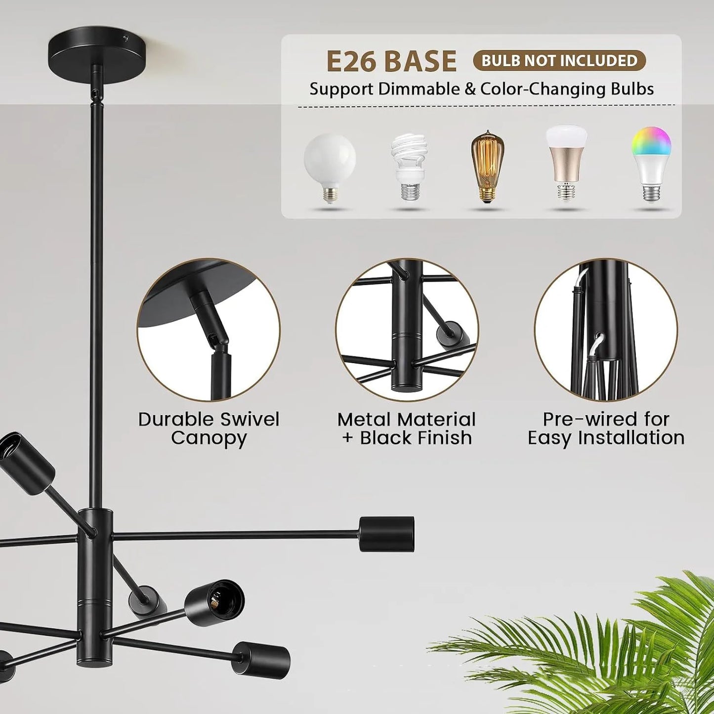 Multi-Head Chandelier – Modern Gold & Black LED Ceiling Light for Living & Dining Room