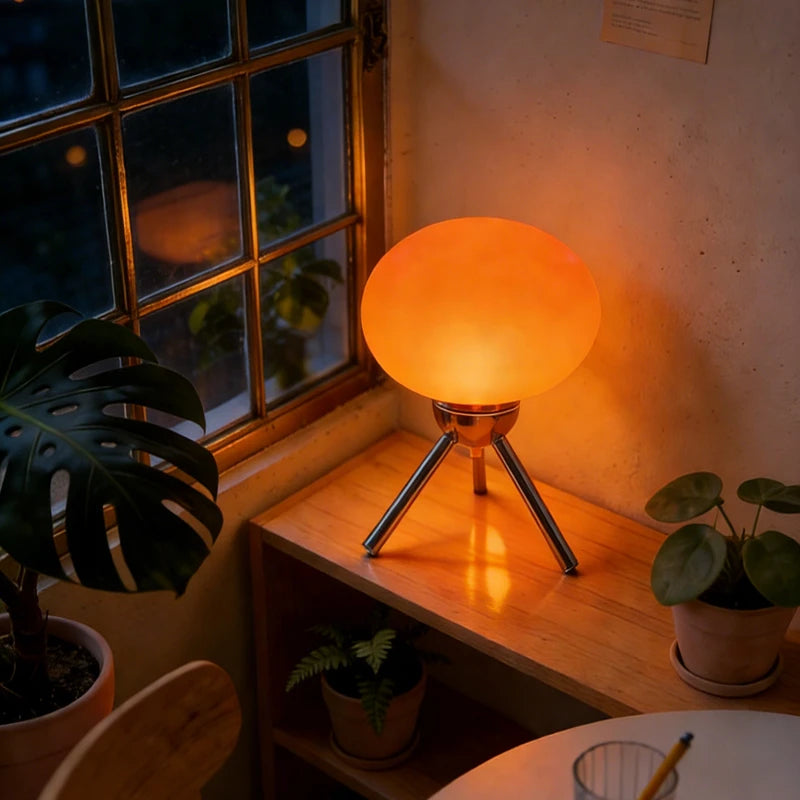 Bauhaus Glass Mushroom Table Lamp – Nordic Retro Bedside Ambient Light with Dimmer