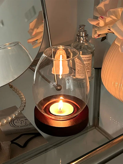 Glass Candle Holder with Wooden Base