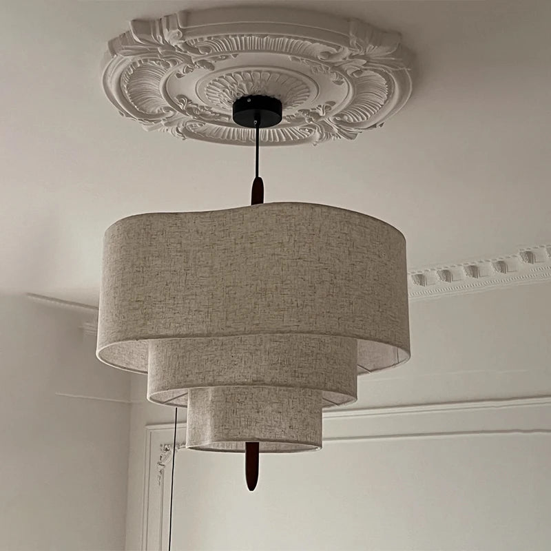 Nordic Wabi-Sabi Fabric Pendant Light – Minimalist Chandelier for Living & Dining Room