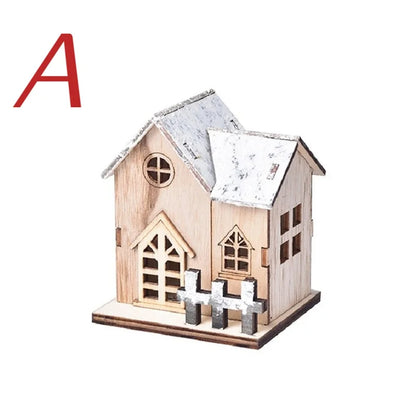 Casa de madera de luz LED navideña cabina luminosa decoraciones de Feliz Navidad para el hogar adornos de árbol de Navidad DIY regalos de niños Año Nuevo