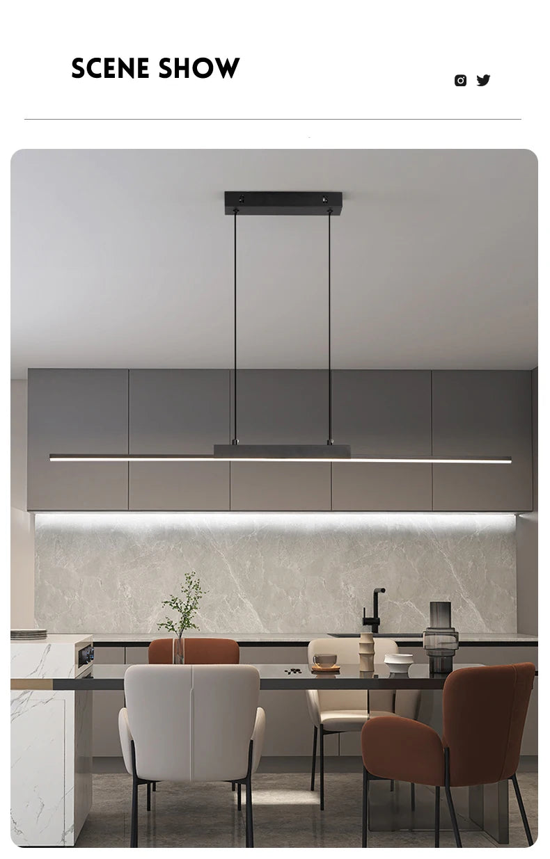 Modern Linear Pendant Light – Long Chandelier for Dining Room & Kitchen