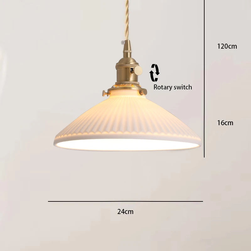 Japanese Ceramic Pendant Chandelier – Nordic Bronze Retro Light for Living Room & Entryway