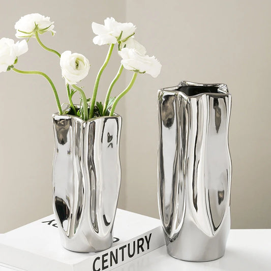 Silver Electroplated Ceramic Vase