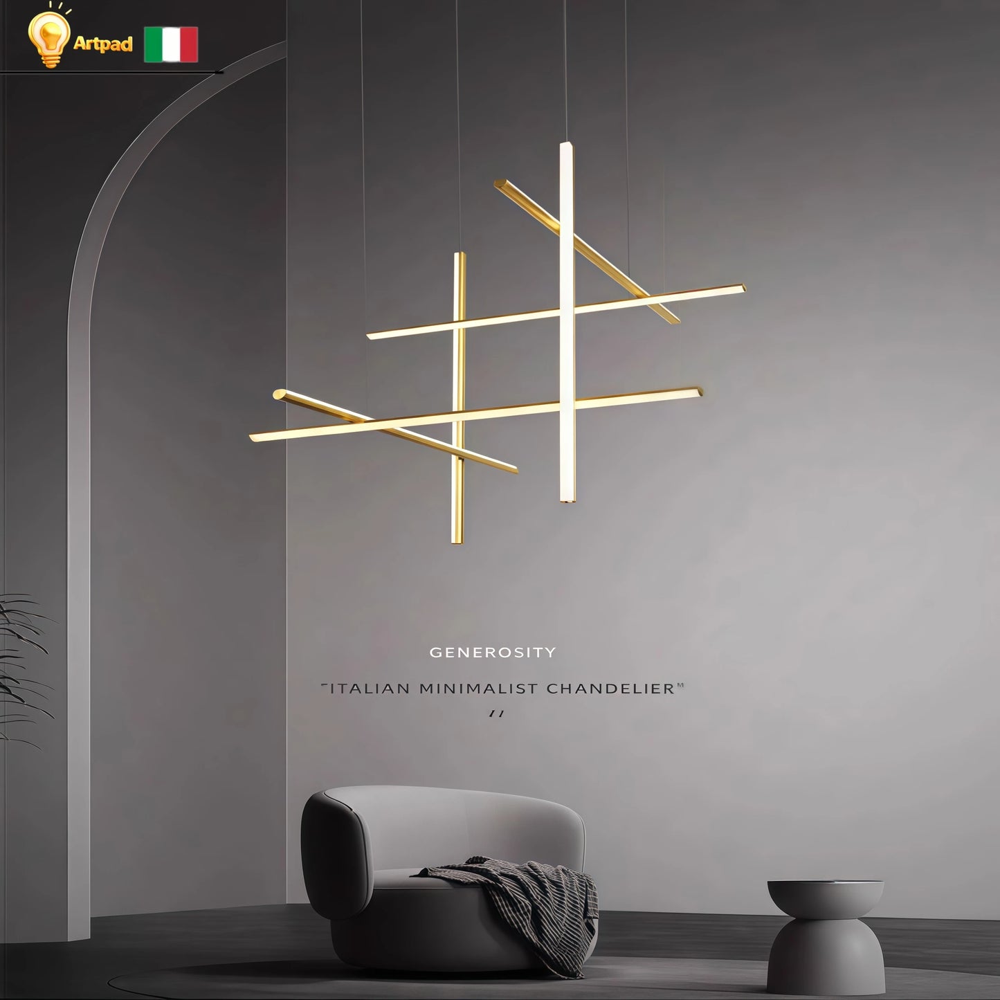 Italian Designer Tube Chandelier – Post-Modern LED Gold & Chrome Pendant Light