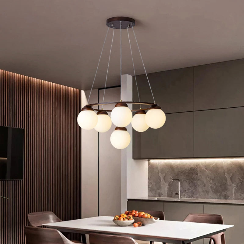 Nordic Wood Ring Chandelier – Modern LED Pendant Light for Dining Room & Living Room