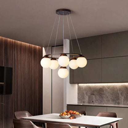 Nordic Wood Ring Chandelier – Modern LED Pendant Light for Dining Room & Living Room