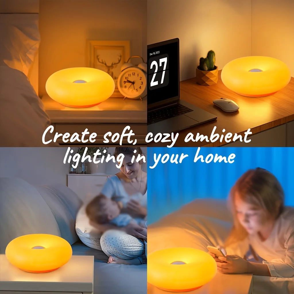 Sweet donut touch bedside night light with USB charging port, adjustable by touch, bedroom and living room atmosphere desk lamp