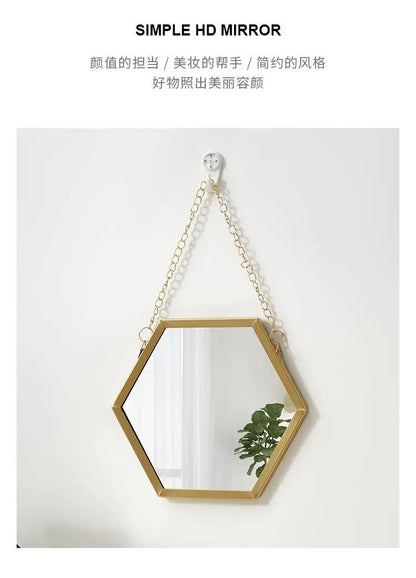Nordic Iron Hexagonal Wall-mounted Mirror for Bathroom, Dormitory, Washbasin, Wall-mounted Makeup Mirror