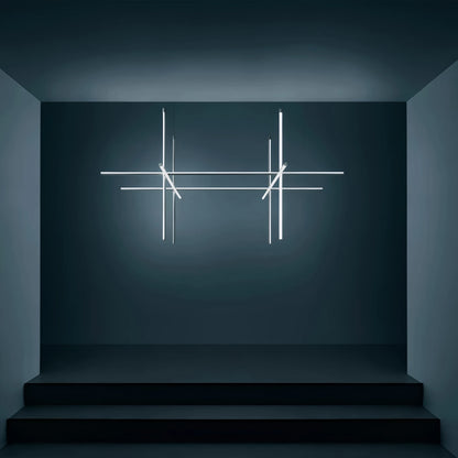 Italian Designer Tube Chandelier – Post-Modern LED Gold & Chrome Pendant Light