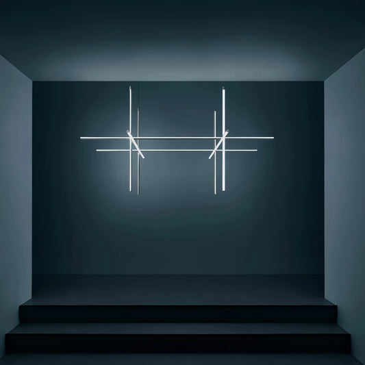 Italian Designer Tube Chandelier – Post-Modern LED Gold & Chrome Pendant Light