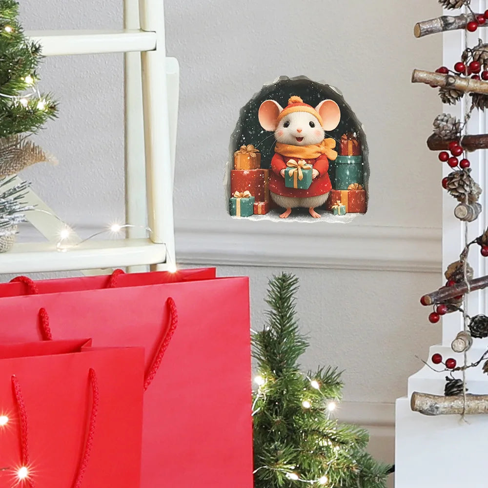 Cute Christmas Small Mouse Wall Stickers Xmas Decoration For Home Noel Navidad Merry Christmas Decor 2025 Happy New Year 2026