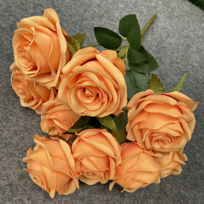 9 Heads 1 Bunch Camellia Rose Artificial Flower Holding Bouquets Party Wedding Scene Display Room Home Decor Fake Floral Gifts
