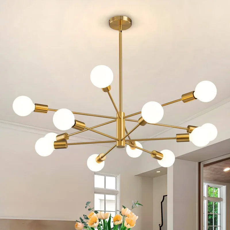 Multi-Head Chandelier – Modern Gold & Black LED Ceiling Light for Living & Dining Room