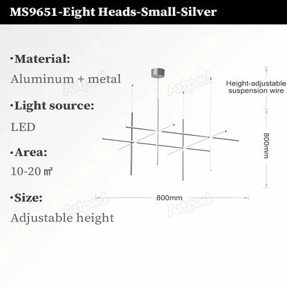 Italian Designer Tube Chandelier – Post-Modern LED Gold & Chrome Pendant Light