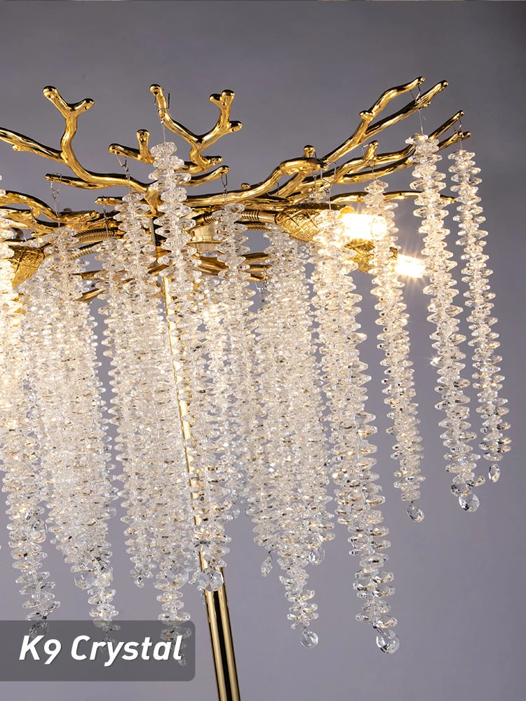 Nordic Luxury Crystal Floor Lamp - Modern Gold LED Stand Light for Living Room & Bedroom | Indoor Decor Lighting Fixture