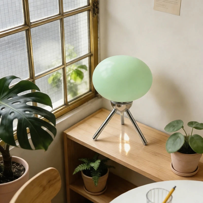 Bauhaus Glass Mushroom Table Lamp – Nordic Retro Bedside Ambient Light with Dimmer