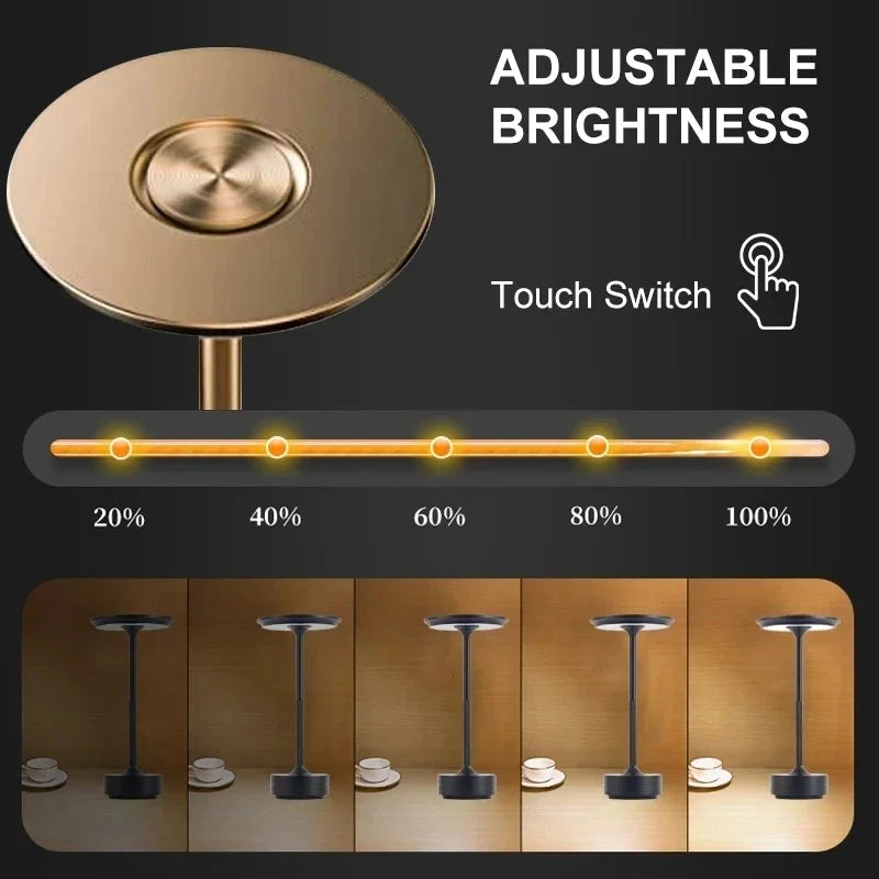 USB Rechargeable Aluminum Bar Table Lamp – Dimmable Touch Lamp