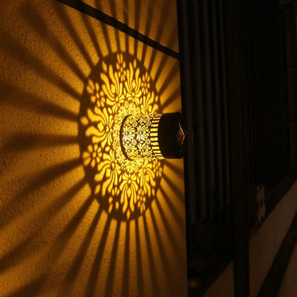 Solar Lights Peony Flower Pattern IP65 Metal Outdoor Step Wall Fence Lights Garden Backyard Decoration Outdoor Decor Front Door