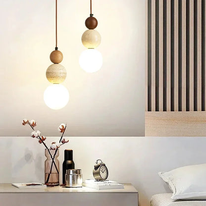 Bauhaus Cream Stone Pendant Lamp – Designer LED Chandelier for Bedroom & Dining