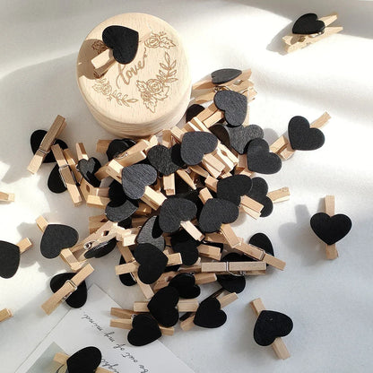 10/50pcs Red Heart Love Wooden Clothes Photo Paper Peg Pin Mini Clothespin Postcard Clips Home Wedding Valentine's Day Decorati
