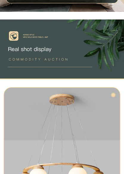 Nordic Wood Ring Chandelier – Modern LED Pendant Light for Dining Room & Living Room