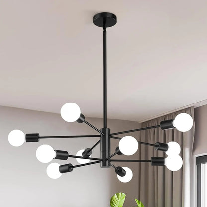 Multi-Head Chandelier – Modern Gold & Black LED Ceiling Light for Living & Dining Room