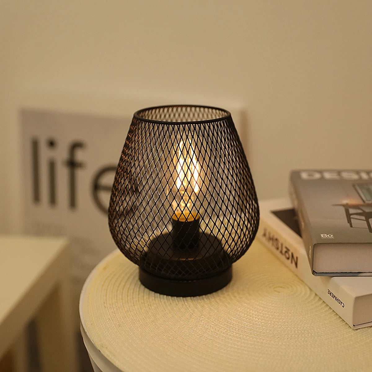 Industrial Birdcage Table Lamp – Retro Iron Geometric LED Night Light