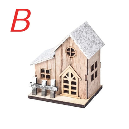 Casa de madera de luz LED navideña cabina luminosa decoraciones de Feliz Navidad para el hogar adornos de árbol de Navidad DIY regalos de niños Año Nuevo