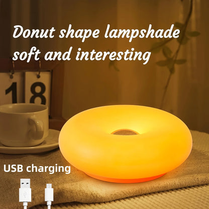 Sweet donut touch bedside night light with USB charging port, adjustable by touch, bedroom and living room atmosphere desk lamp