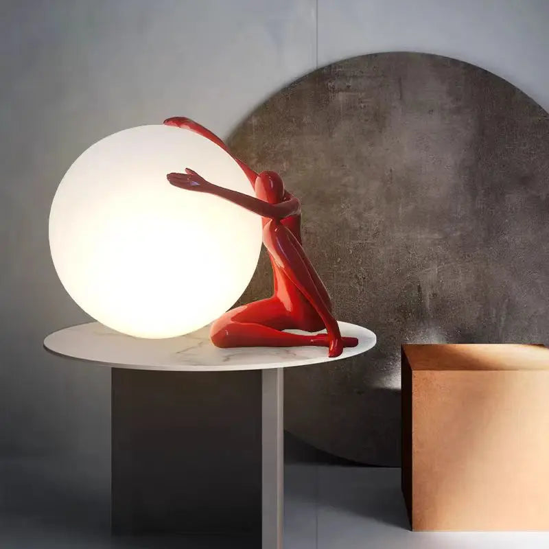 Nordic Art Floor Lamp Abstract Humanoid Holding Ball Vertical Light for Living Room Bedroom Creative Sculpture Decor Desk Lamps