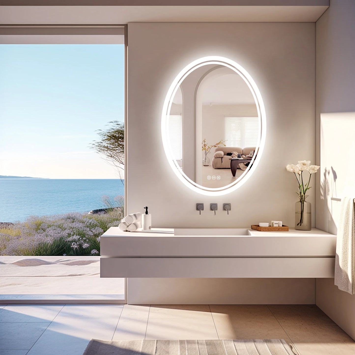 LED Bathroom Mirror Backlit Round Vanity Mirror with Lights Wall Mounted Anti-Fog Lighted Bathroom Mirror Dimmable Makeup Mirror