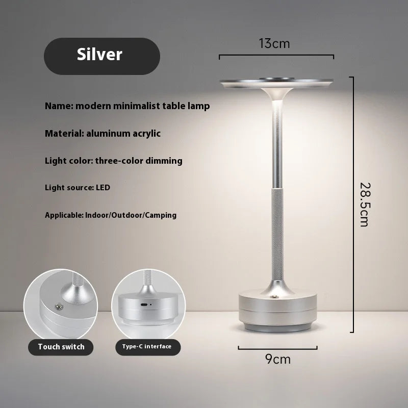 USB Rechargeable Aluminum Bar Table Lamp – Dimmable Touch Lamp