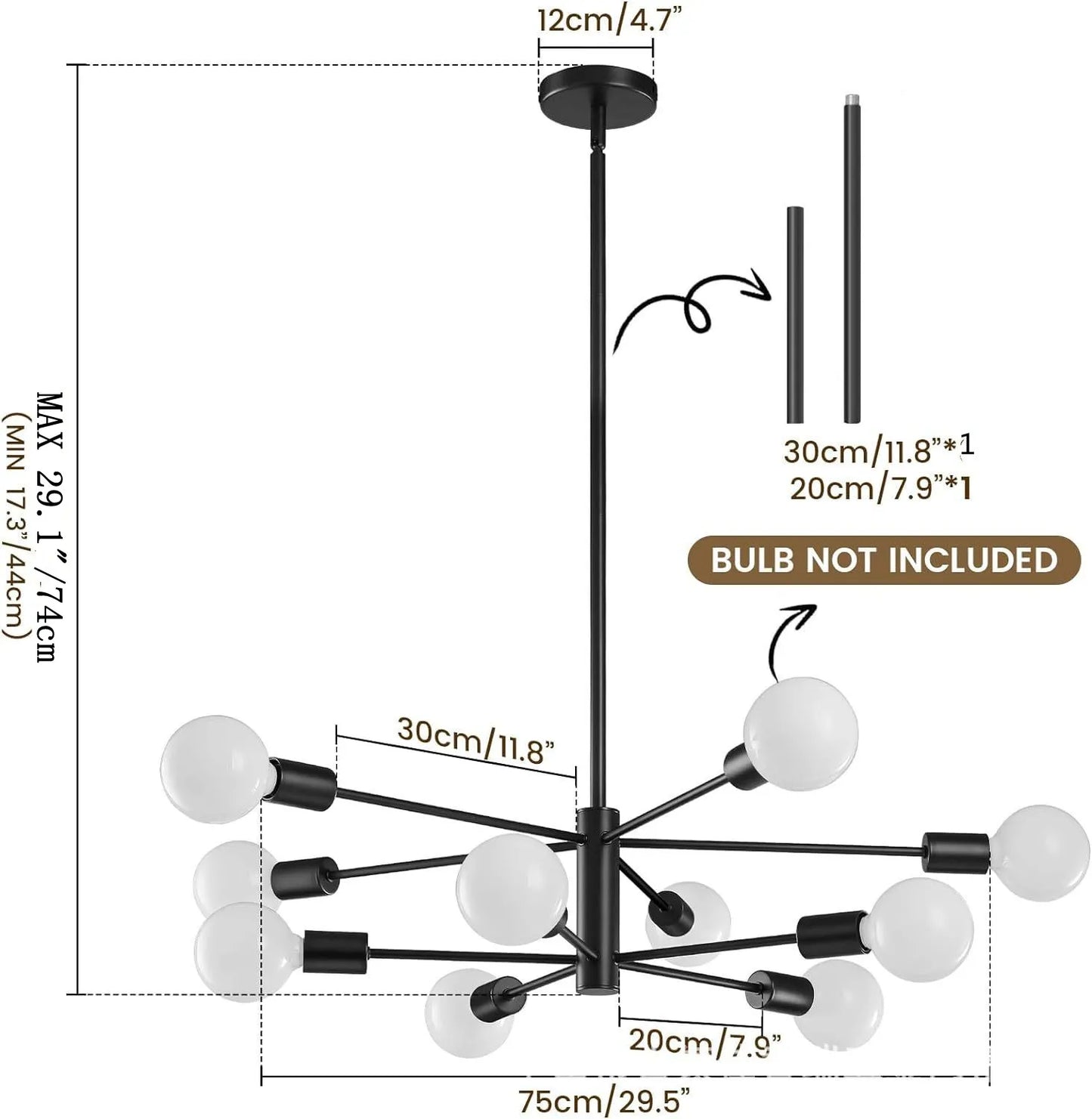 Multi-Head Chandelier – Modern Gold & Black LED Ceiling Light for Living & Dining Room