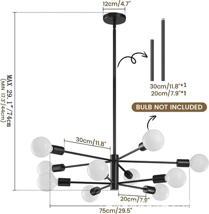 Multi-Head Chandelier – Modern Gold & Black LED Ceiling Light for Living & Dining Room