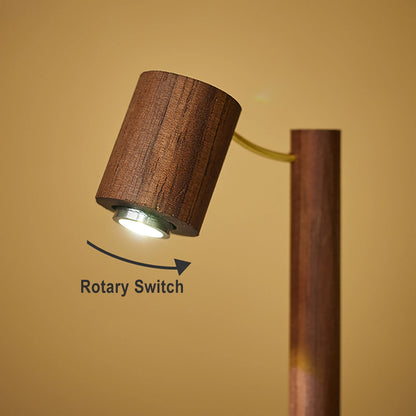 Wooden Retro Table Lamp – Walnut LED Night Light with Rotary Switch for Bedroom & Desk