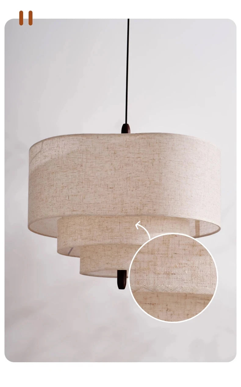 Nordic Wabi-Sabi Fabric Pendant Light – Minimalist Chandelier for Living & Dining Room