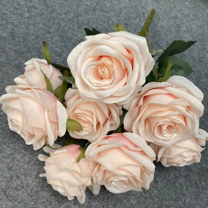 9 Heads 1 Bunch Camellia Rose Artificial Flower Holding Bouquets Party Wedding Scene Display Room Home Decor Fake Floral Gifts